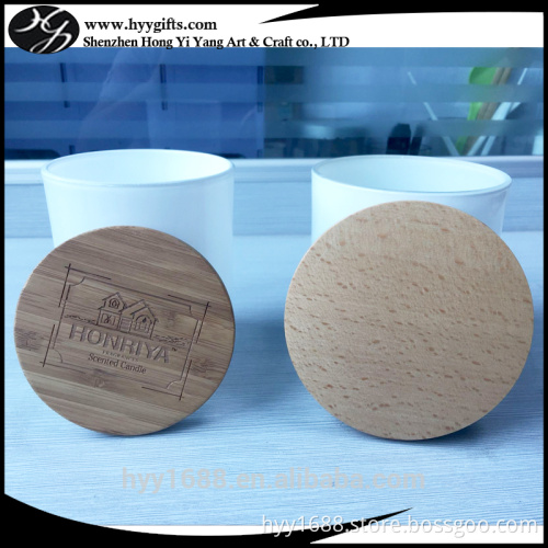 large white glass candle jars with wooden lids for 2 wick candles